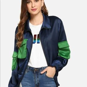 Contrast Flap Pocket Detail Satin Jacket